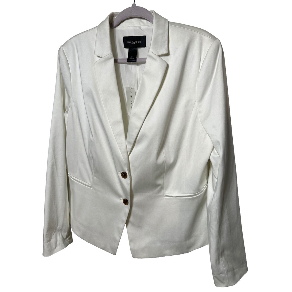 Ann Taylor Two Button Fitted Blazer Ivory Women's Size 16 Retail: $159 NWT